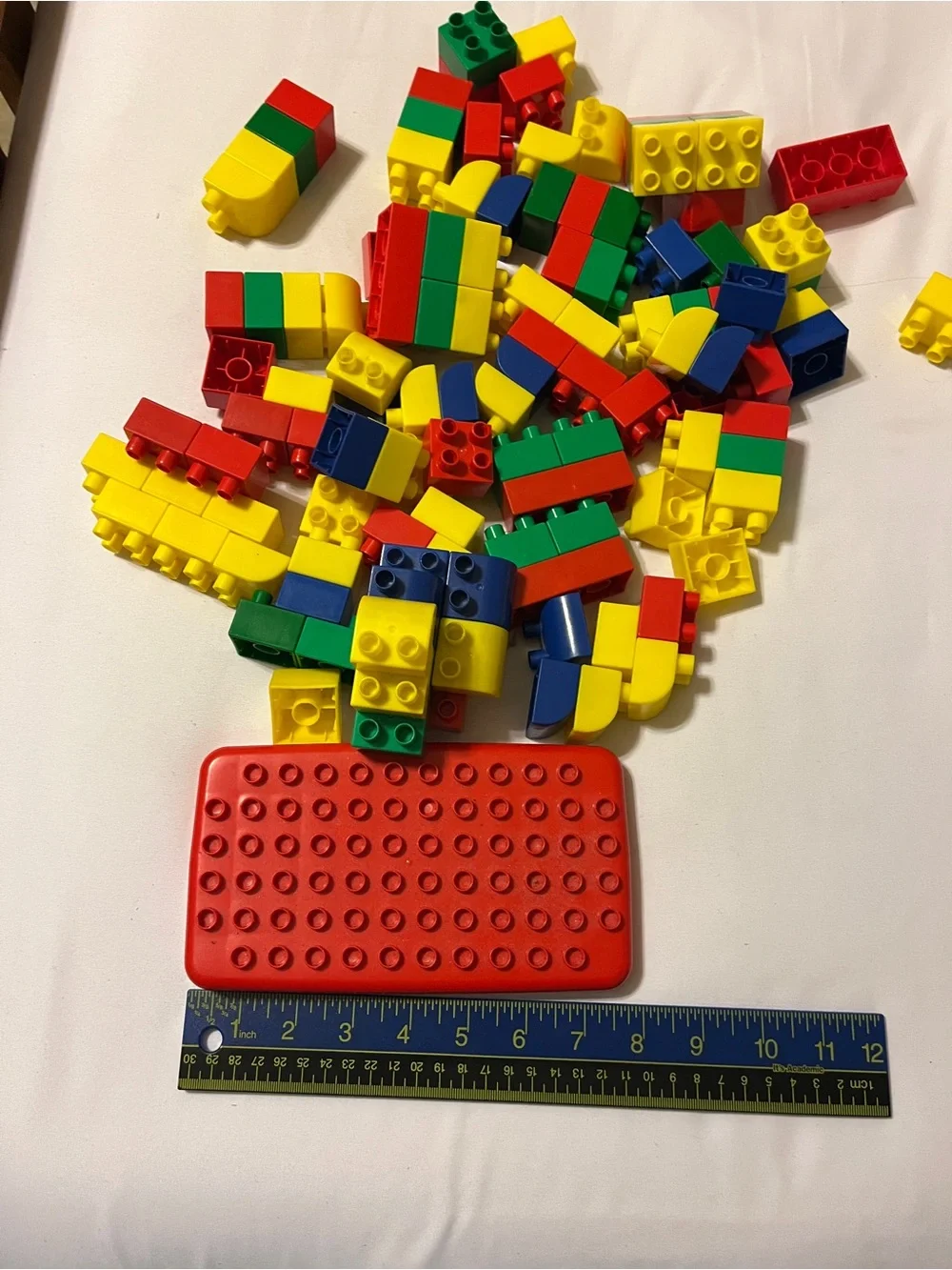 Plastic Building Blocks Set Red Baseplate Multicolor Toy Lot